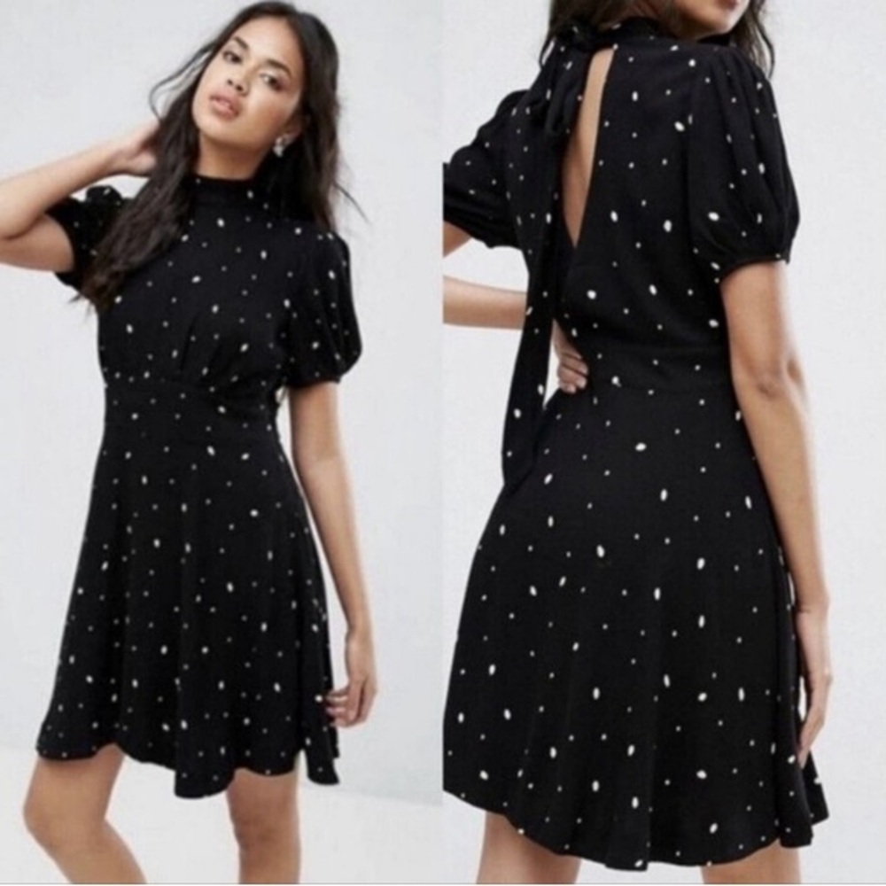 Free People Black Dot Abbie Mini Dress Size 2